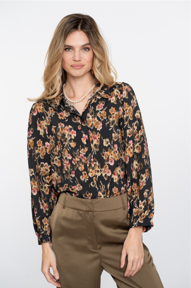 BLOUSE MET ARTY BLOEMENPRINT 53617 20 BLACK/ YELLOW